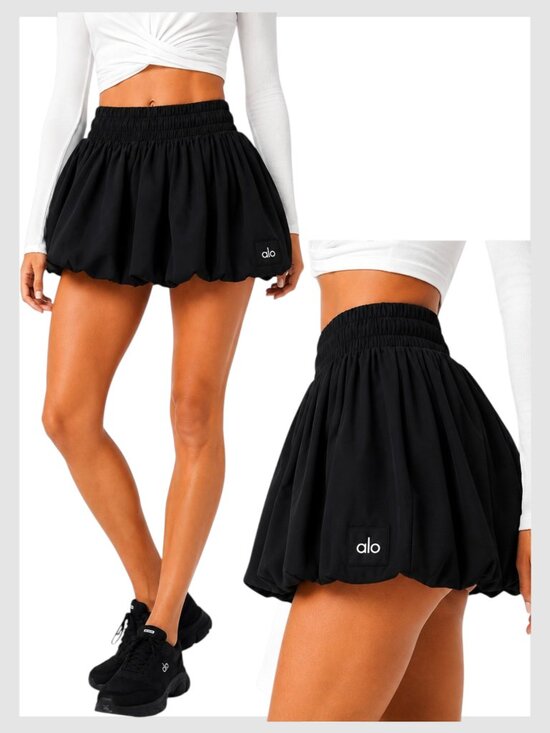 ALO Yoga Dresses & Skirts - Alo Yoga Bubble Tennis Skirt Black High Rise Size S